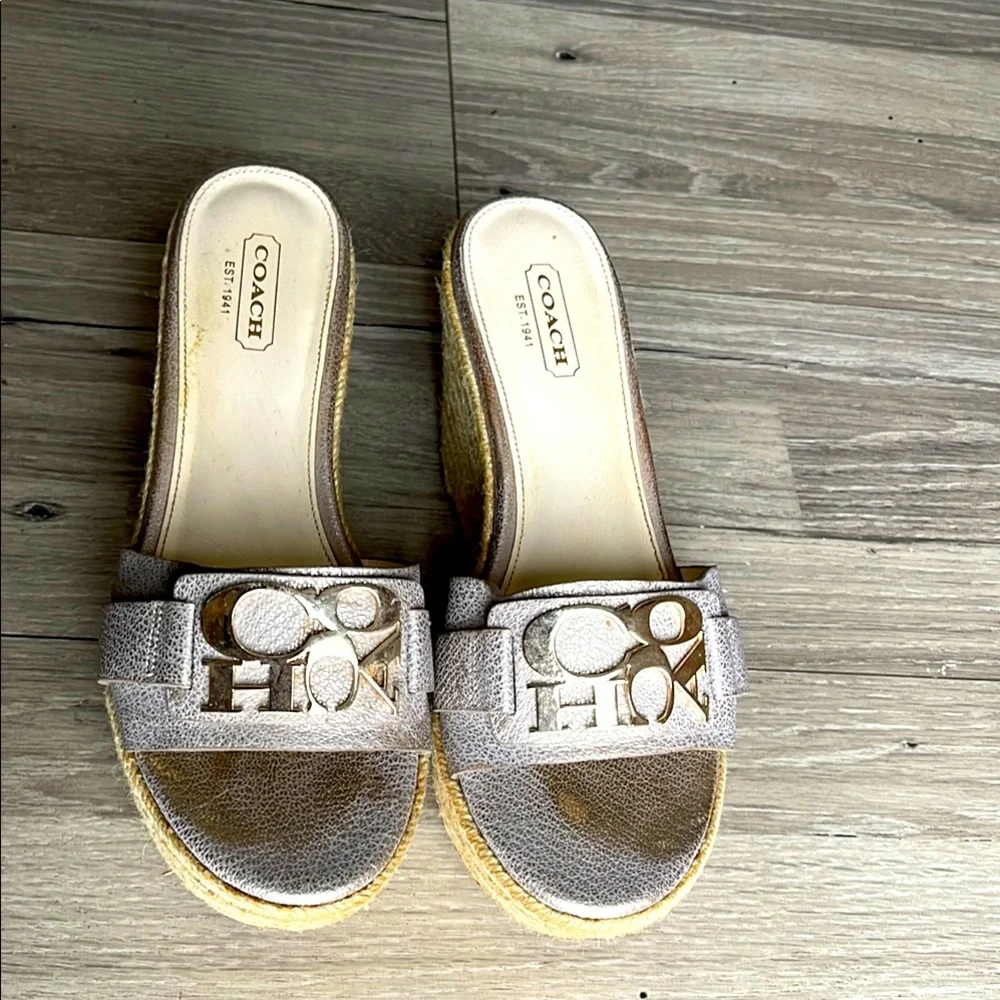 Coach Women's Silver Slide platform sandals